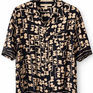 Vintage 1990s Perry Ellis Silk Shirt – Abstract Geometric Print – Men’s L